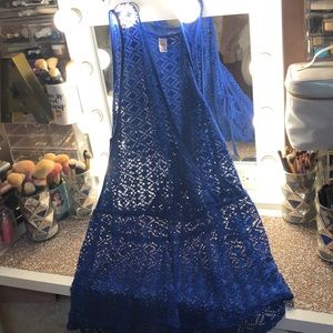 BONGO mesh royal blue romper bathing suit cover up